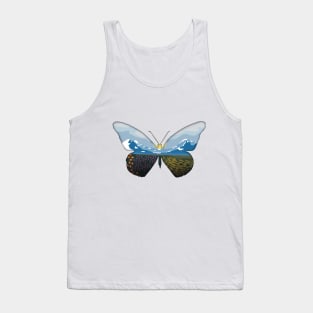 Minimalistic Paper Craft Digital Art - Mountain landscape Butterfly Tank Top